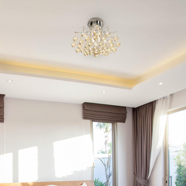 3 Lights Modern Ceiling Chandelier Pendant with Transparent K9 Crystal Droplets D40x28H cm - Transparent