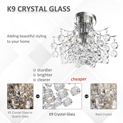 3 Lights Modern Ceiling Chandelier Pendant with Transparent K9 Crystal Droplets D40x28H cm - Transparent