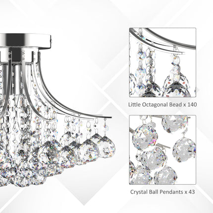 3 Lights Modern Ceiling Chandelier Pendant with Transparent K9 Crystal Droplets D40x28H cm - Transparent