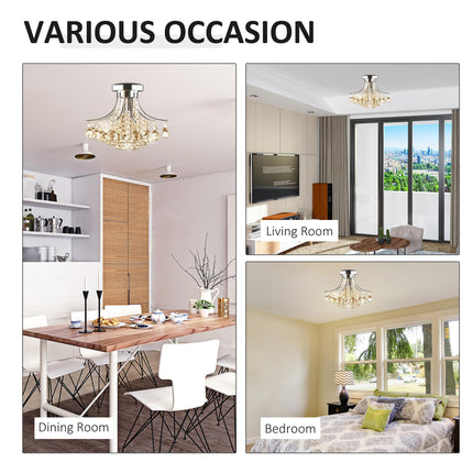 3 Lights Modern Ceiling Chandelier Pendant with Transparent K9 Crystal Droplets D40x28H cm - Transparent