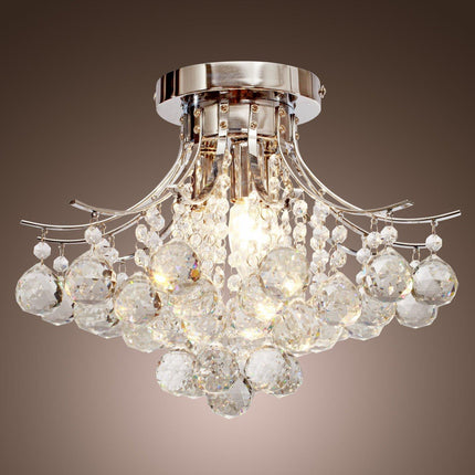 3 Lights Modern Ceiling Chandelier Pendant with Transparent K9 Crystal Droplets D40x28H cm - Transparent