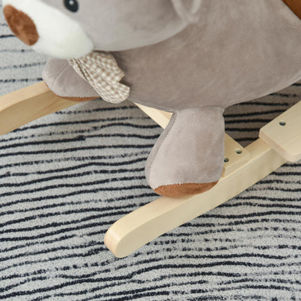 Kids Plush Bear Rocking Horse Ride-On with Sound, Wood Base & Safety Belt - Grey