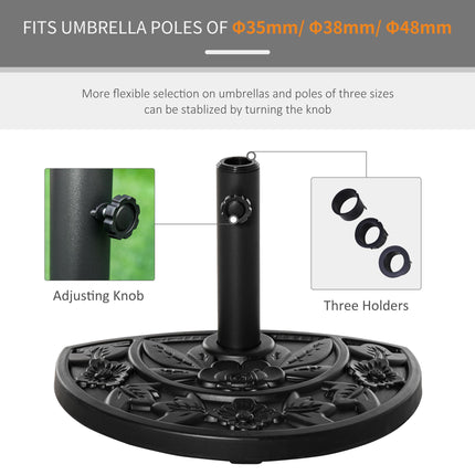Half Round Weighted Parasol Base with Engraved Design - Black