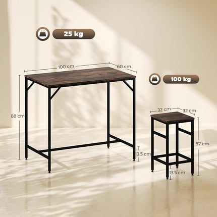 Industrial Rectangular Bar Table Set with 4 Stools for Dining Room Kitchen Dinette - Black Rustic Brown
