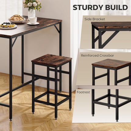 Industrial Rectangular Bar Table Set with 4 Stools for Dining Room Kitchen Dinette - Black Rustic Brown