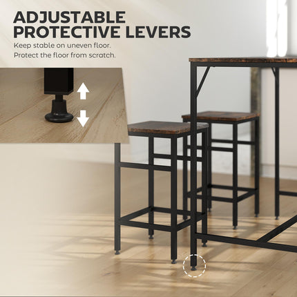 Industrial Rectangular Bar Table Set with 4 Stools for Dining Room Kitchen Dinette - Black Rustic Brown