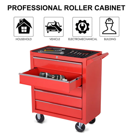 5 Drawer Roller Tool Cabinet Workshop Chest with Handle and Wheels - Red