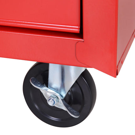 5 Drawer Roller Tool Cabinet Workshop Chest with Handle and Wheels - Red
