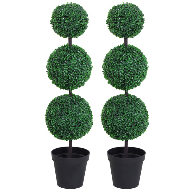 Set of 2 Artificial Boxwood Ball Topiary Trees 112cm - Green