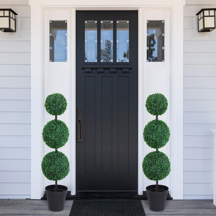 Set of 2 Artificial Boxwood Ball Topiary Trees 112cm - Green