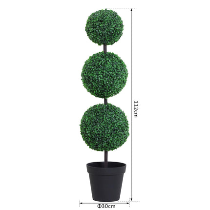 Set of 2 Artificial Boxwood Ball Topiary Trees 112cm - Green