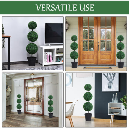 Set of 2 Artificial Boxwood Ball Topiary Trees 112cm - Green