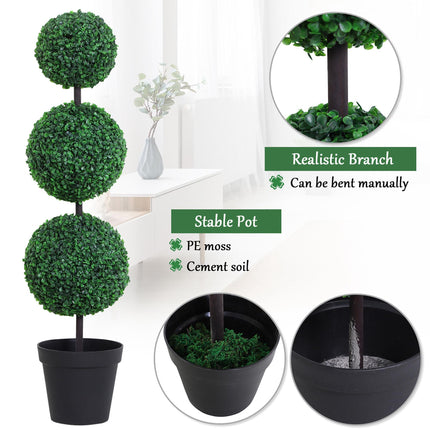 Set of 2 Artificial Boxwood Ball Topiary Trees 112cm - Green