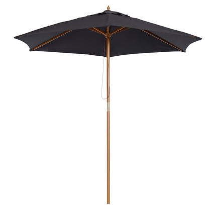 2.5m Wooden Garden Patio Parasol with Pulley Mechanism - Black