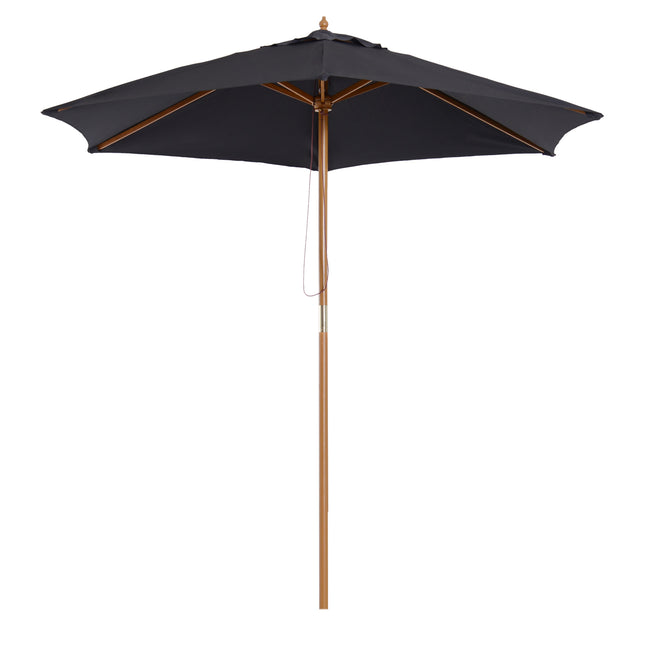 2.5m Wooden Garden Patio Parasol with Pulley Mechanism - Black