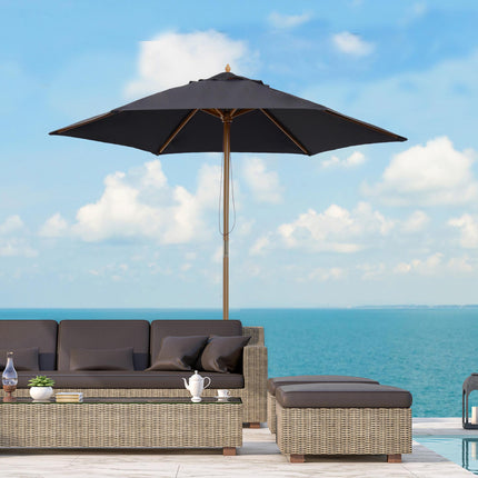 2.5m Wooden Garden Patio Parasol with Pulley Mechanism - Black
