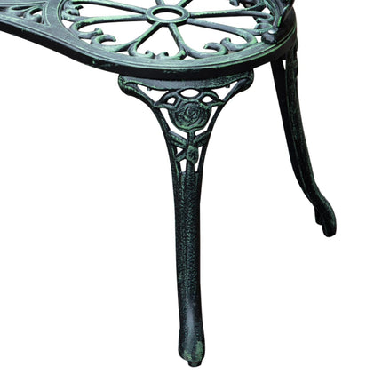 Cast Aluminium Outdoor Garden Patio Bench with Antique Rose Design - Green