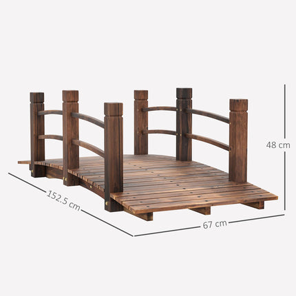 Wooden Garden Bridge with Railings Arched Outdoor Pond Walkway - Stained Finish