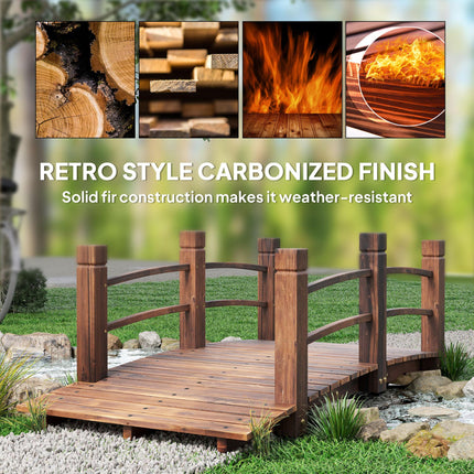 Wooden Garden Bridge with Railings Arched Outdoor Pond Walkway - Stained Finish
