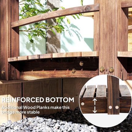 Wooden Garden Bridge with Railings Arched Outdoor Pond Walkway - Stained Finish