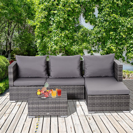 3 Piece Outdoor Garden Rattan Furniture Set with Storage Table - Grey