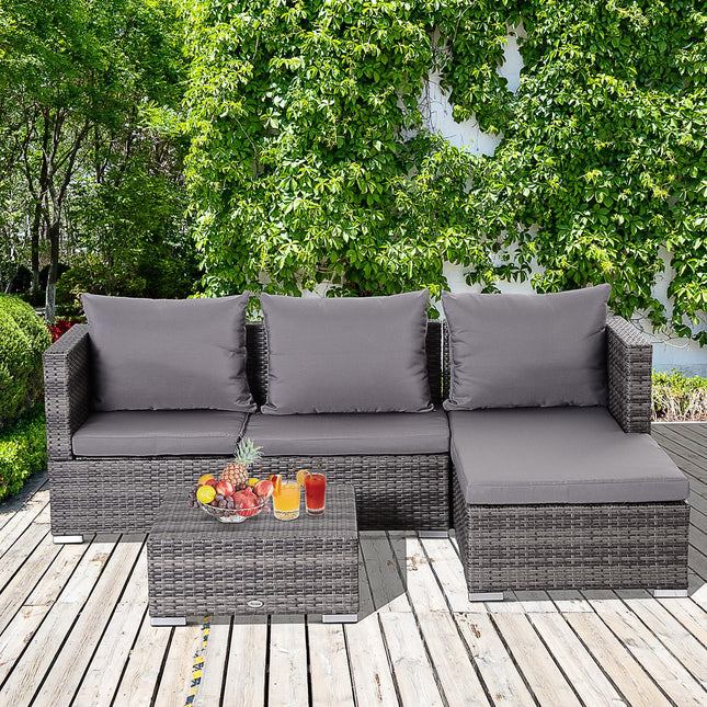 3 Piece Outdoor Garden Rattan Furniture Set with Storage Table - Grey
