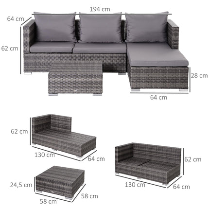 3 Piece Outdoor Garden Rattan Furniture Set with Storage Table - Grey