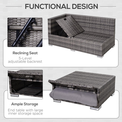 3 Piece Outdoor Garden Rattan Furniture Set with Storage Table - Grey