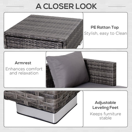 3 Piece Outdoor Garden Rattan Furniture Set with Storage Table - Grey