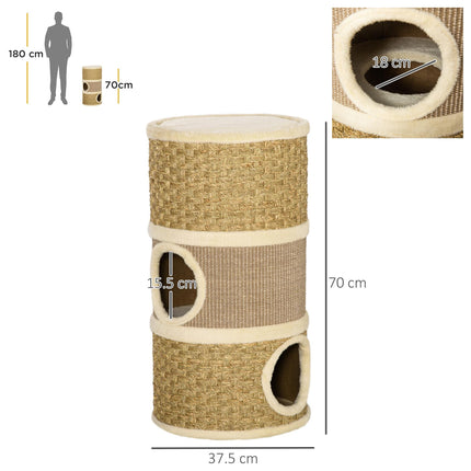 Cat Scratching Barrel Kitten Tree Tower with Sisal and Seaweed Rope - Khaki Brown