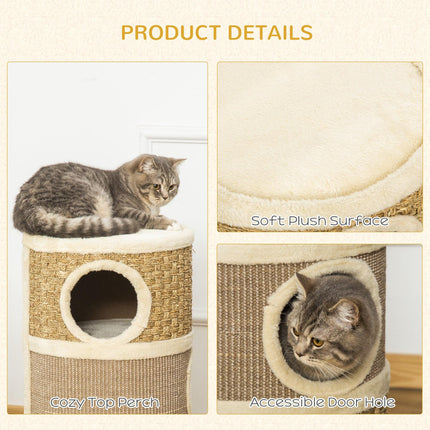 Cat Scratching Barrel Kitten Tree Tower with Sisal and Seaweed Rope - Khaki Brown