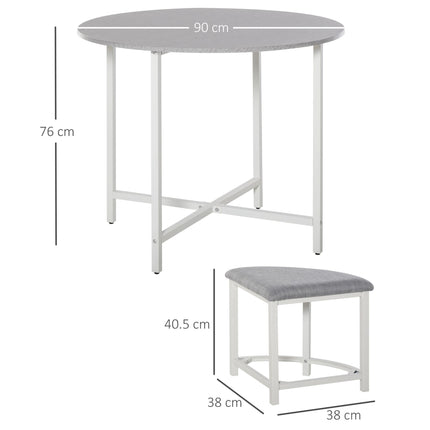 Modern Round Dining Table Set with 4 Upholstered Stools for Dining Room - Grey White