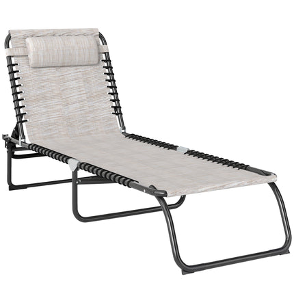 Folding Chaise Lounge Sun Lounger with 4-Position Adjustable Backrest for Patio, Deck & Poolside - Cream White