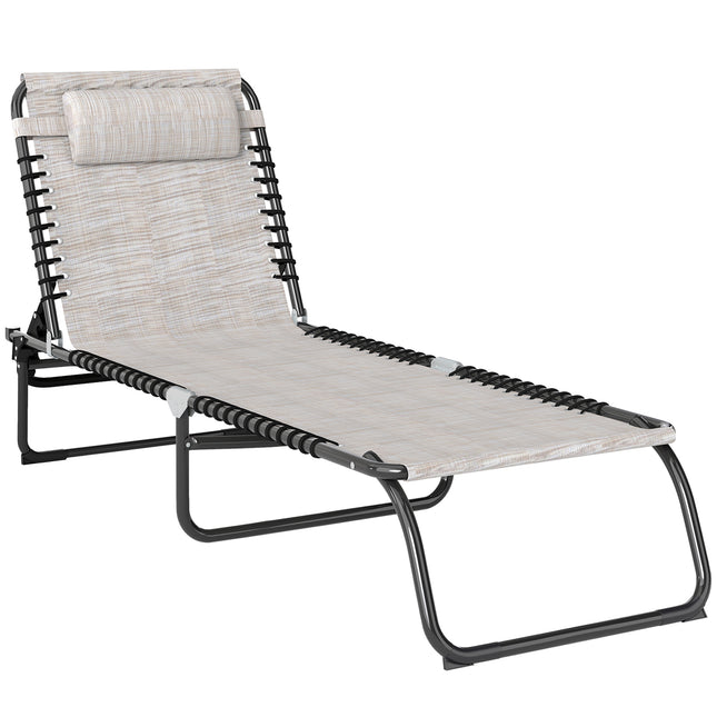 Folding Chaise Lounge Sun Lounger with 4-Position Adjustable Backrest for Patio, Deck & Poolside - Cream White