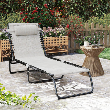 Folding Chaise Lounge Sun Lounger with 4-Position Adjustable Backrest for Patio, Deck & Poolside - Cream White