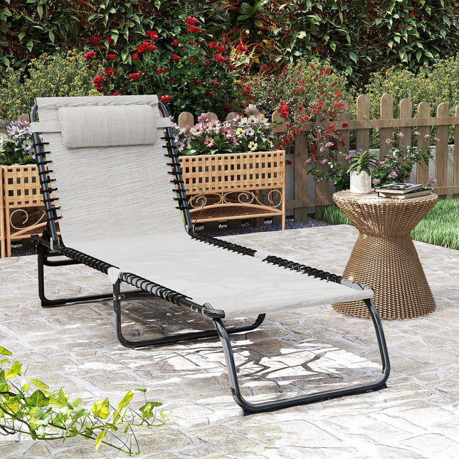 Folding Chaise Lounge Sun Lounger with 4-Position Adjustable Backrest for Patio, Deck & Poolside - Cream White