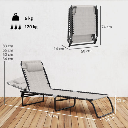 Folding Chaise Lounge Sun Lounger with 4-Position Adjustable Backrest for Patio, Deck & Poolside - Cream White