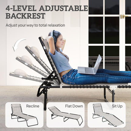 Folding Chaise Lounge Sun Lounger with 4-Position Adjustable Backrest for Patio, Deck & Poolside - Cream White