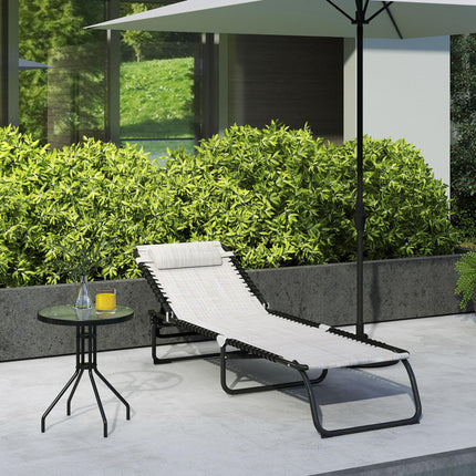 Folding Chaise Lounge Sun Lounger with 4-Position Adjustable Backrest for Patio, Deck & Poolside - Cream White