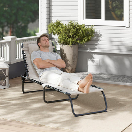 Folding Chaise Lounge Sun Lounger with 4-Position Adjustable Backrest for Patio, Deck & Poolside - Cream White