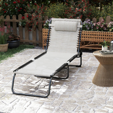Folding Chaise Lounge Sun Lounger with 4-Position Adjustable Backrest for Patio, Deck & Poolside - Cream White