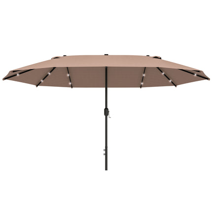 4.4m Double-Sided Garden Parasol with Solar LED Light - Khaki
