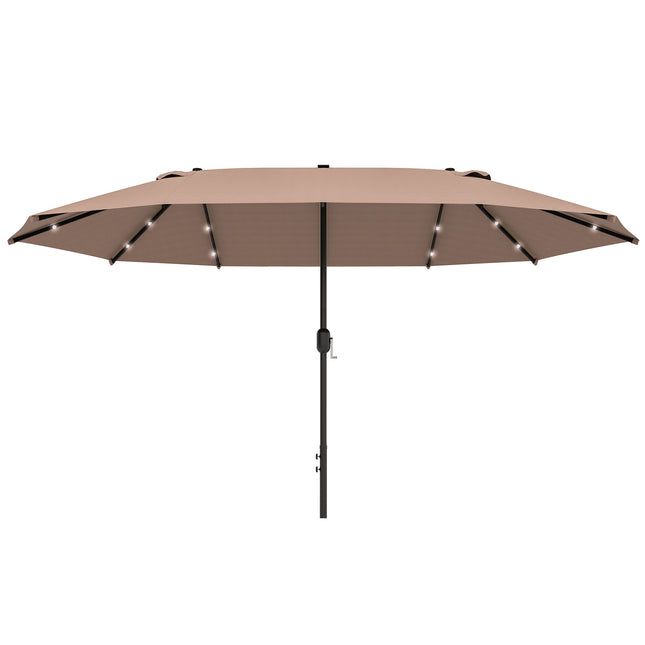 4.4m Double-Sided Garden Parasol with Solar LED Light - Khaki