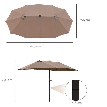 4.4m Double-Sided Garden Parasol with Solar LED Light - Khaki