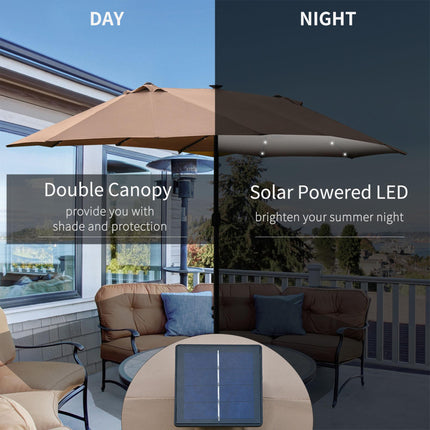 4.4m Double-Sided Garden Parasol with Solar LED Light - Khaki
