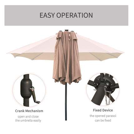 4.4m Double-Sided Garden Parasol with Solar LED Light - Khaki