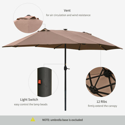 4.4m Double-Sided Garden Parasol with Solar LED Light - Khaki