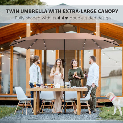 4.4m Double-Sided Garden Parasol with Solar LED Light - Khaki