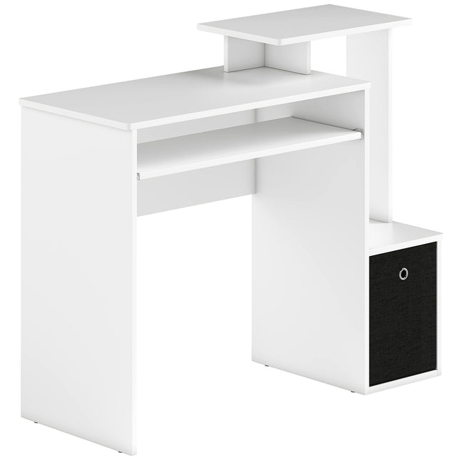 Compact Small Computer PC Desk with Sliding Keyboard Tray, Storage Drawer & Shelf - White