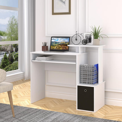 Compact Small Computer PC Desk with Sliding Keyboard Tray, Storage Drawer & Shelf - White
